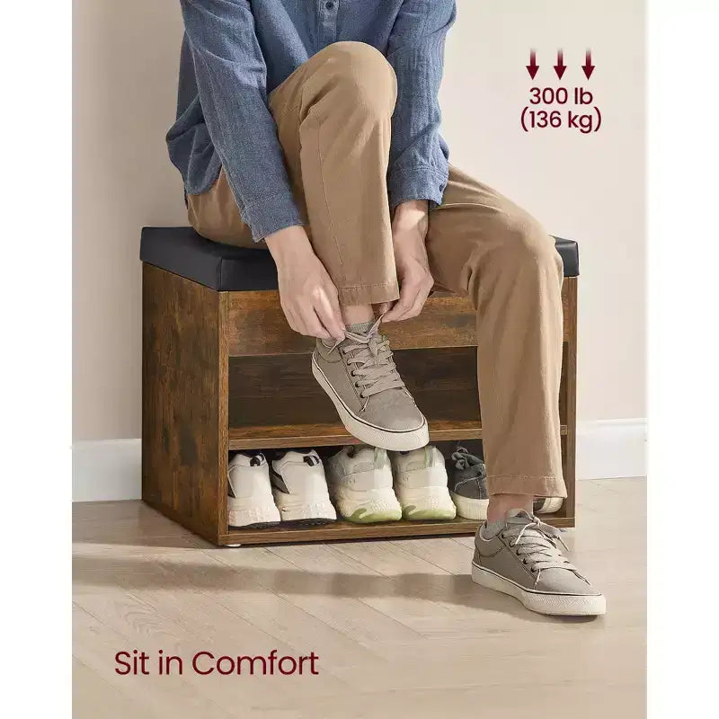 Banc à chaussures avec siège rembourré et 3 compartiments de rangement, organisateur d'entrée robuste, 30 x 60 x 44 cm
