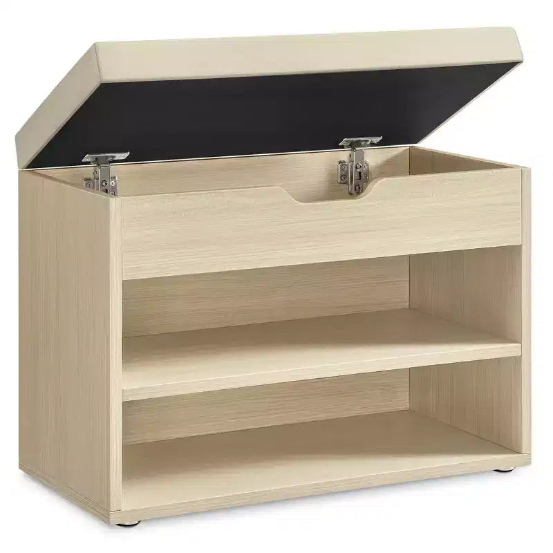 Banc à chaussures avec siège rembourré et 3 compartiments de rangement, organisateur d'entrée robuste, 30 x 60 x 44 cm