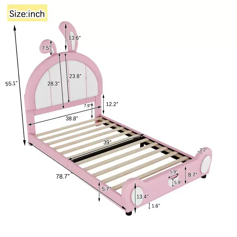 Lit plateforme simple rembourré avec tête de lit en forme de lapin