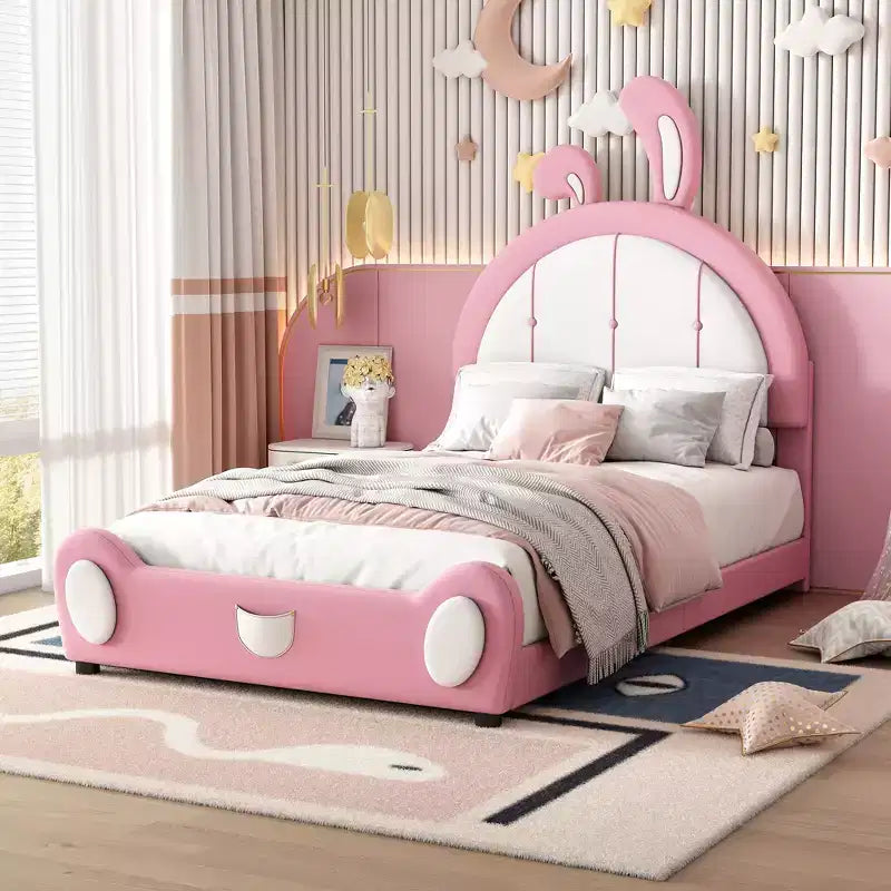 Lit plateforme simple rembourré avec tête de lit en forme de lapin