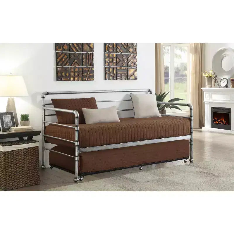 Kings Brand Furniture - Cadre de lit gigogne plateforme en métal double pour lit de repos avec lattes en acier