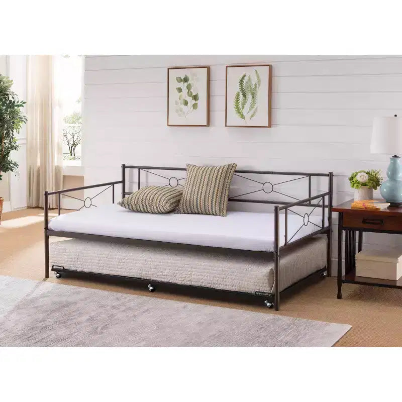 Kings Brand Furniture - Cadre de lit gigogne plateforme en métal double pour lit de repos avec lattes en acier