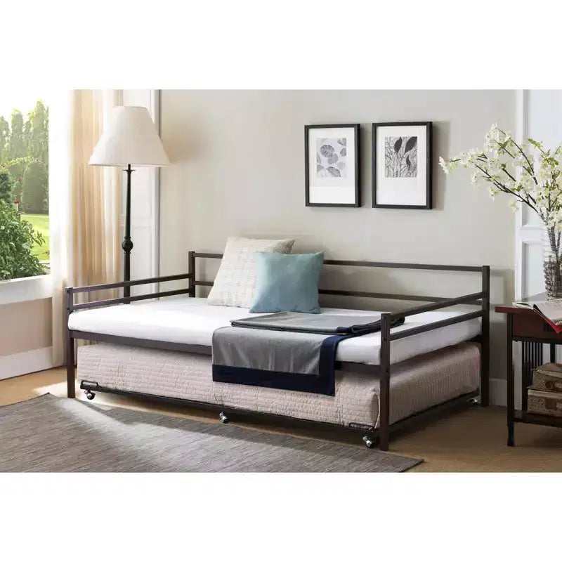 Kings Brand Furniture - Cadre de lit gigogne plateforme en métal double pour lit de repos avec lattes en acier
