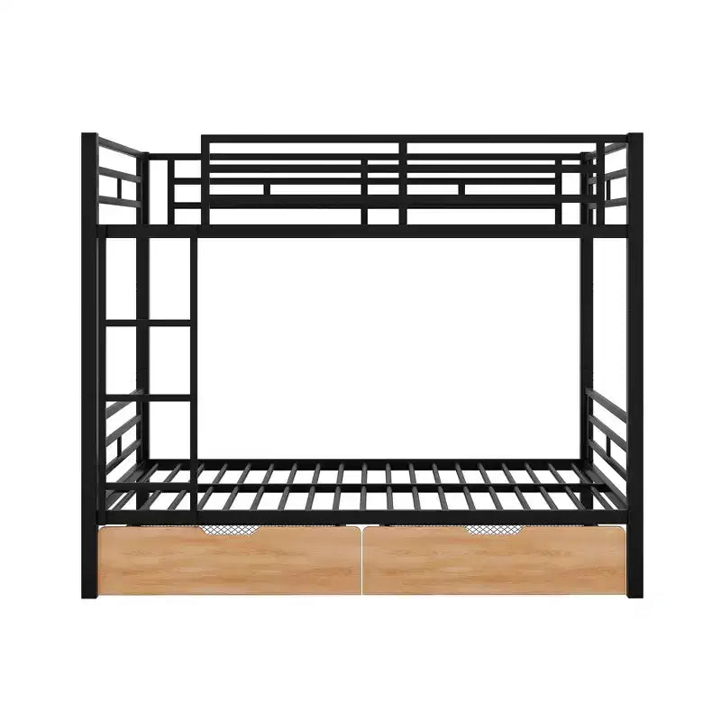 Lit superposé convertible en métal taille standard avec 2 tiroirs et une échelle - Noir