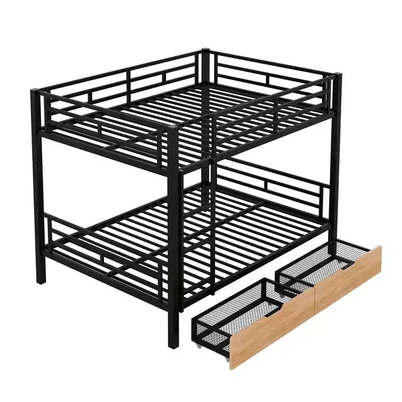 Lit superposé convertible en métal taille standard avec 2 tiroirs et une échelle - Noir