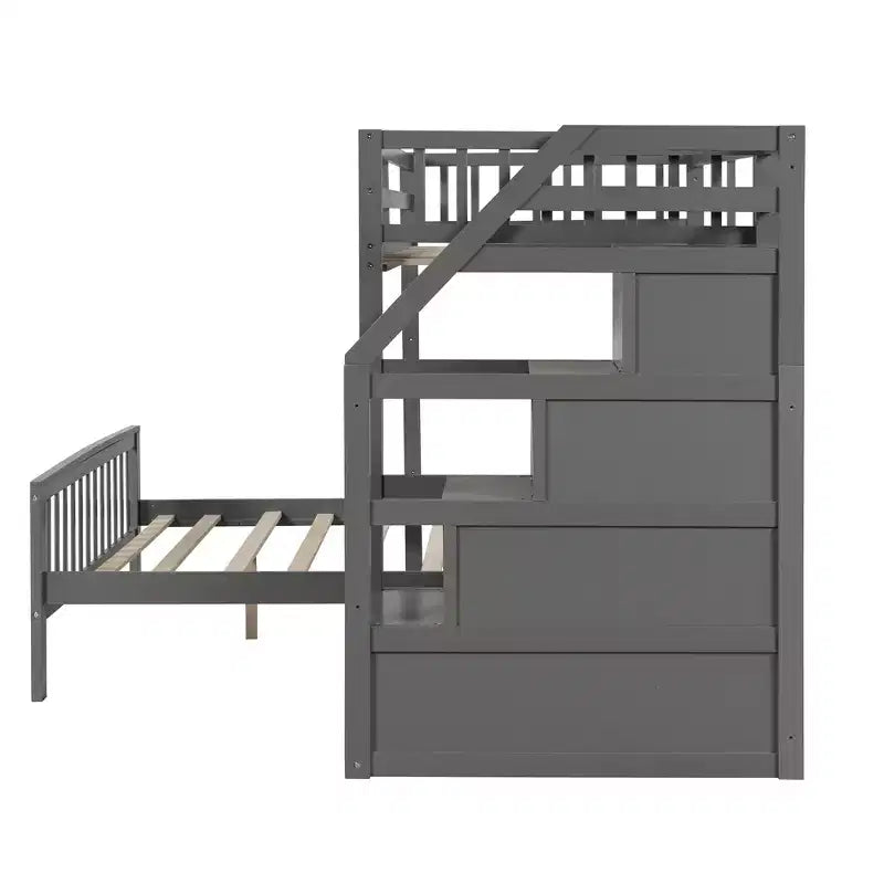 Lit superposé mezzanine moderne en bois, double au-dessus du plein, avec escalier de rangement, 246,9 cm (L) x 199,1 cm (l)