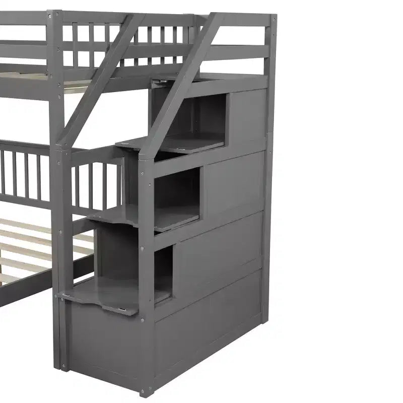 Lit superposé mezzanine moderne en bois, double au-dessus du plein, avec escalier de rangement, 246,9 cm (L) x 199,1 cm (l)