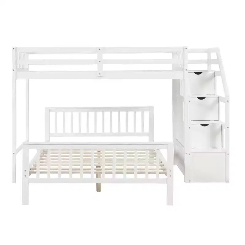 Lit superposé mezzanine moderne en bois, double au-dessus du plein, avec escalier de rangement, 246,9 cm (L) x 199,1 cm (l)