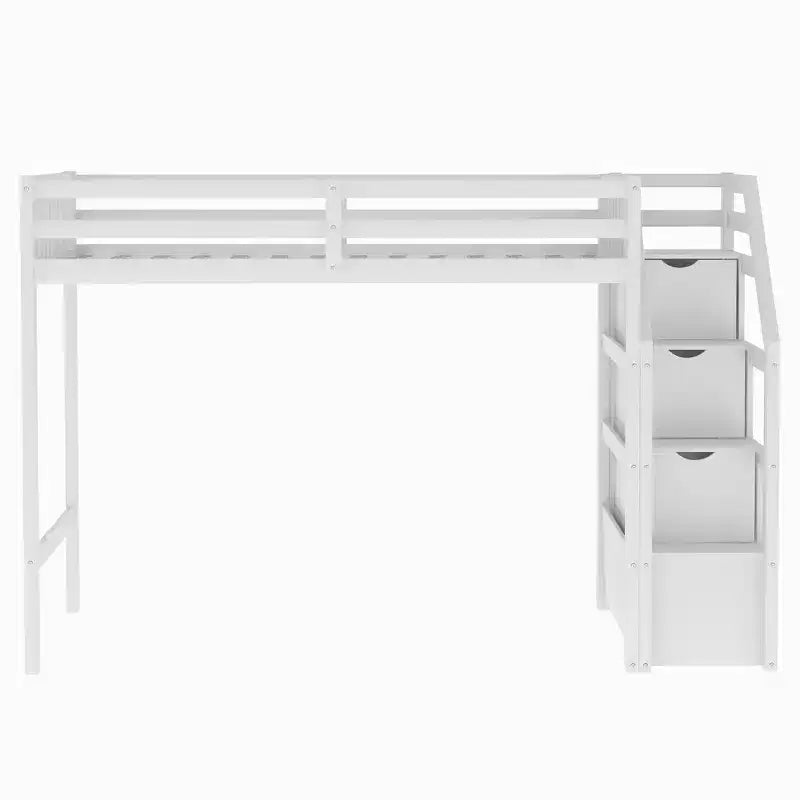 Lit superposé mezzanine moderne en bois, double au-dessus du plein, avec escalier de rangement, 246,9 cm (L) x 199,1 cm (l)