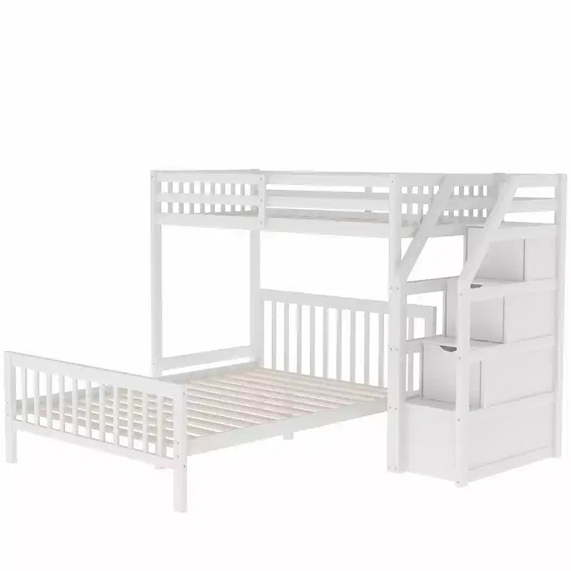 Lit superposé mezzanine moderne en bois, double au-dessus du plein, avec escalier de rangement, 246,9 cm (L) x 199,1 cm (l)