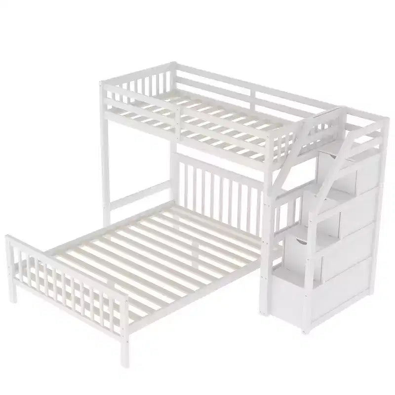 Lit superposé mezzanine moderne en bois, double au-dessus du plein, avec escalier de rangement, 246,9 cm (L) x 199,1 cm (l)