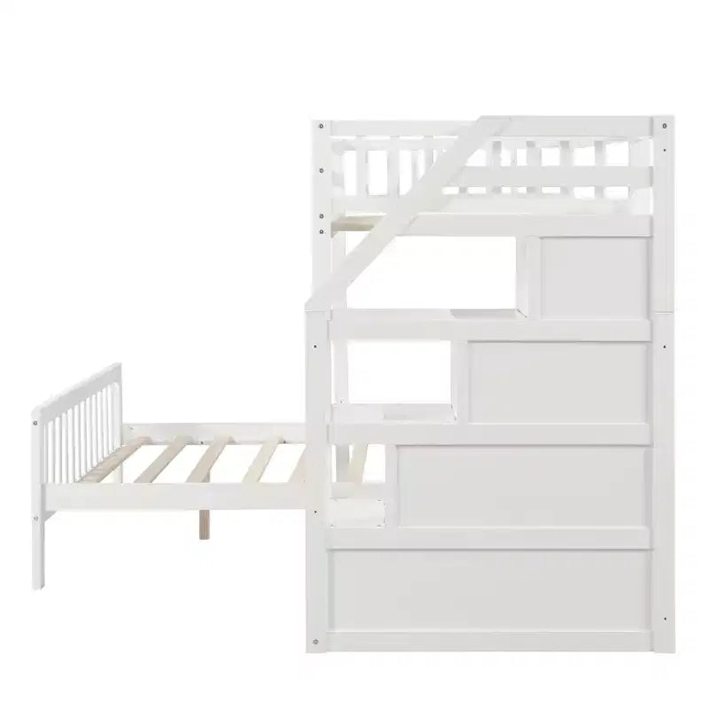 Lit superposé mezzanine moderne en bois, double au-dessus du plein, avec escalier de rangement, 246,9 cm (L) x 199,1 cm (l)