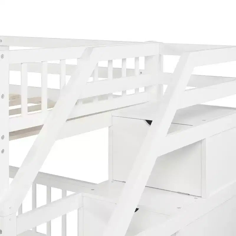 Lit superposé mezzanine moderne en bois, double au-dessus du plein, avec escalier de rangement, 246,9 cm (L) x 199,1 cm (l)