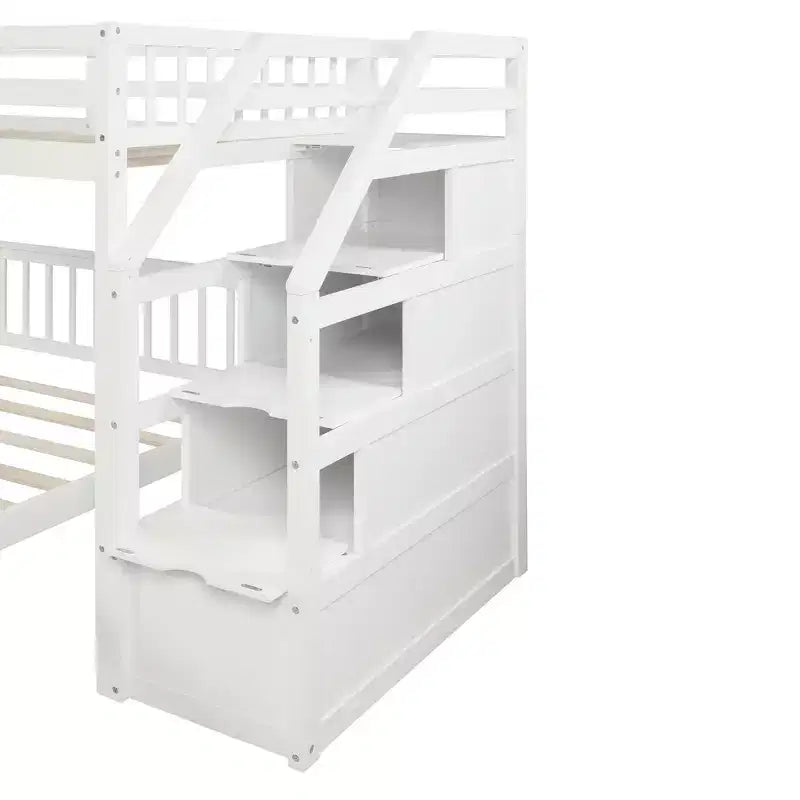 Lit superposé mezzanine moderne en bois, double au-dessus du plein, avec escalier de rangement, 246,9 cm (L) x 199,1 cm (l)