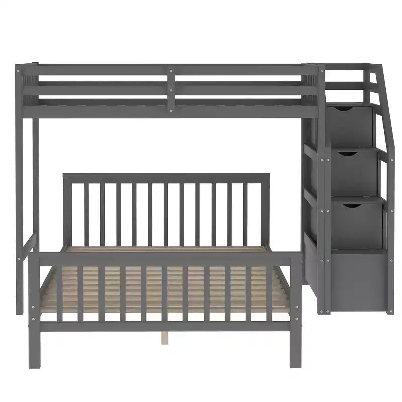 Lit superposé mezzanine moderne en bois, double au-dessus du plein, avec escalier de rangement, 246,9 cm (L) x 199,1 cm (l)