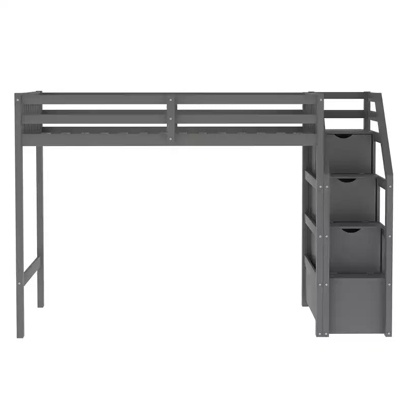 Lit superposé mezzanine moderne en bois, double au-dessus du plein, avec escalier de rangement, 246,9 cm (L) x 199,1 cm (l)