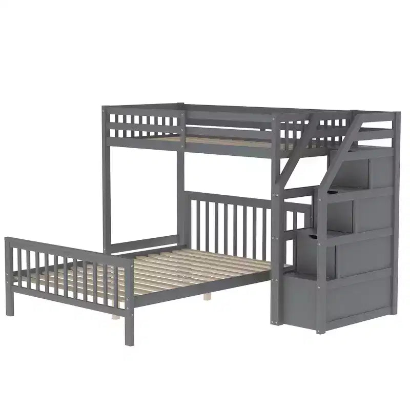 Lit superposé mezzanine moderne en bois, double au-dessus du plein, avec escalier de rangement, 246,9 cm (L) x 199,1 cm (l)