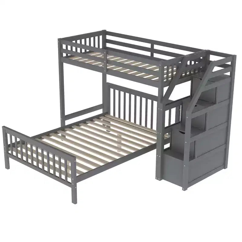 Lit superposé mezzanine moderne en bois, double au-dessus du plein, avec escalier de rangement, 246,9 cm (L) x 199,1 cm (l)