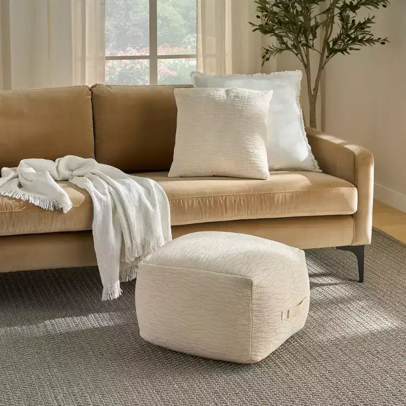 Pouf d'intérieur Mina Victory Lifestyle moderne uni 45 x 45 x 35 cm ivoire