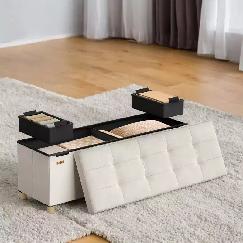 Banc de rangement ottoman, Coffre de rangement avec couvercle, 38 x 110 x 40 cm, Repose-pieds, 112 L, pour chambre, salon