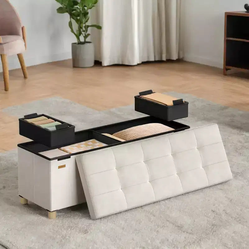 Banc de rangement ottoman, Coffre de rangement avec couvercle, 38 x 110 x 40 cm, Repose-pieds, 112 L, pour chambre, salon
