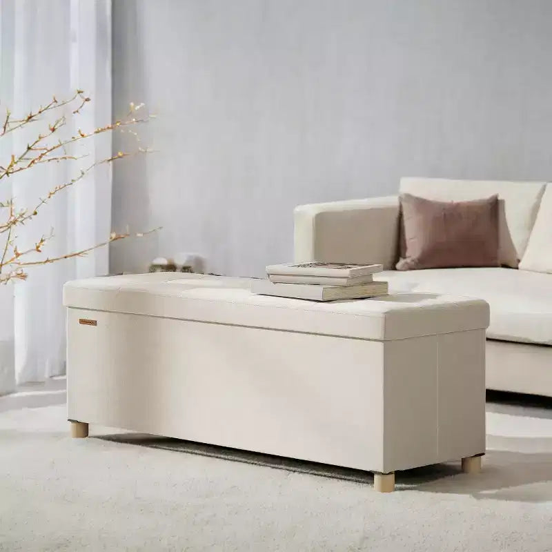 Banc de rangement ottoman, Coffre de rangement avec couvercle, 38 x 110 x 40 cm, Repose-pieds, 112 L, pour chambre, salon