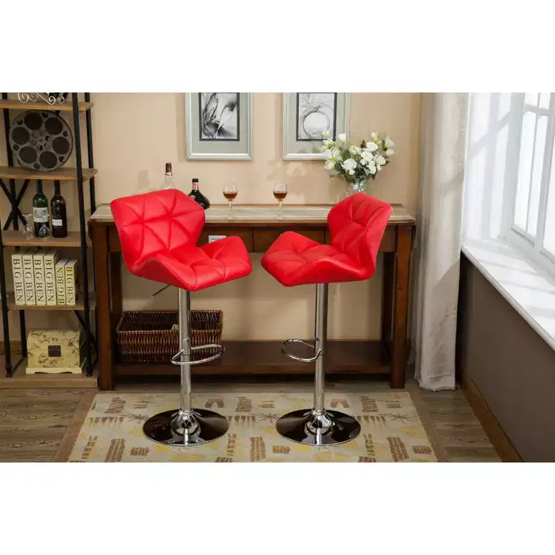 Tabourets de bar hydrauliques réglables en hauteur, capitonnés, Glasgow Contemporary, rouges, lot de 2