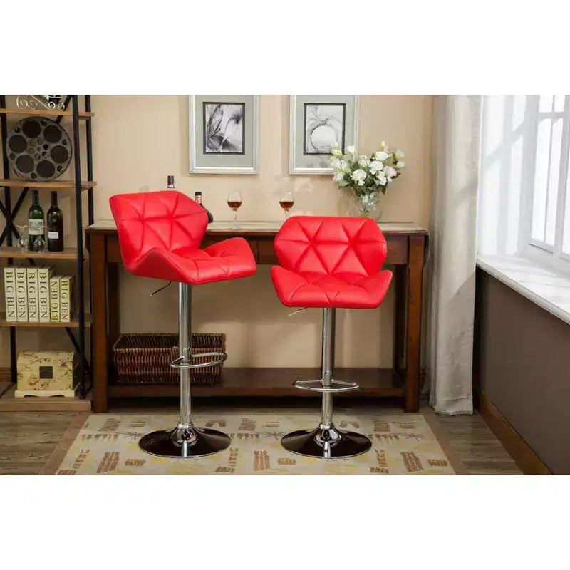 Tabourets de bar hydrauliques réglables en hauteur, capitonnés, Glasgow Contemporary, rouges, lot de 2