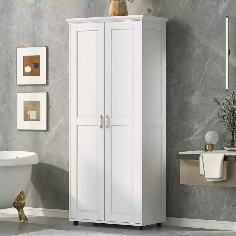 Meuble de Rangement Minimaliste avec Deux Portes et Étagères Réglables pour Salle de Bain, Bureau - Blanc