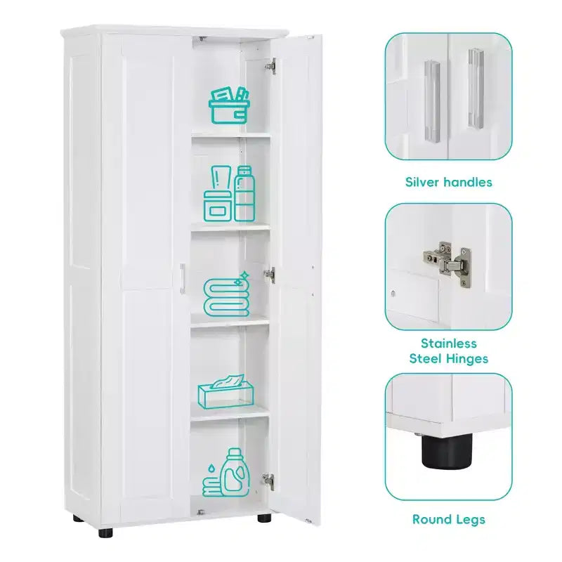 Meuble de Rangement Minimaliste avec Deux Portes et Étagères Réglables pour Salle de Bain, Bureau - Blanc