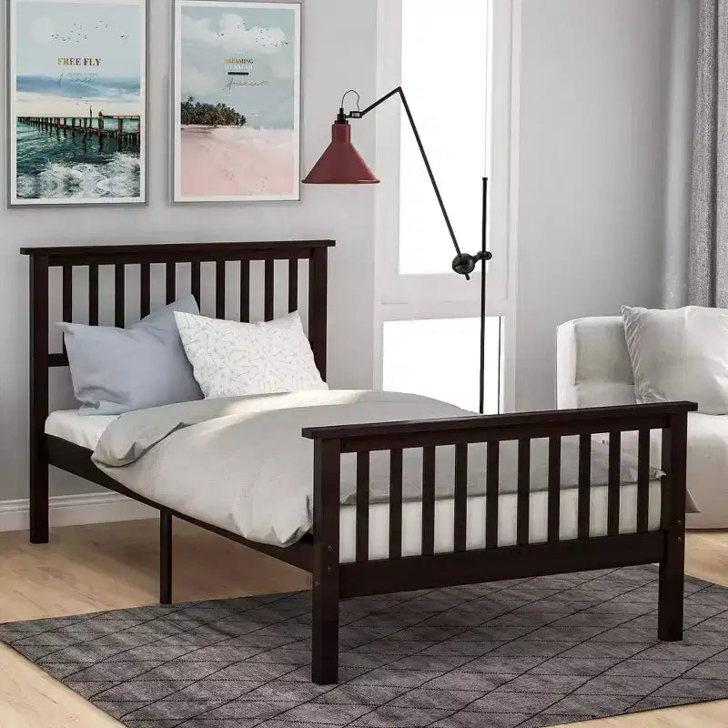 Lit plateforme en bois double avec tête et pied de lit