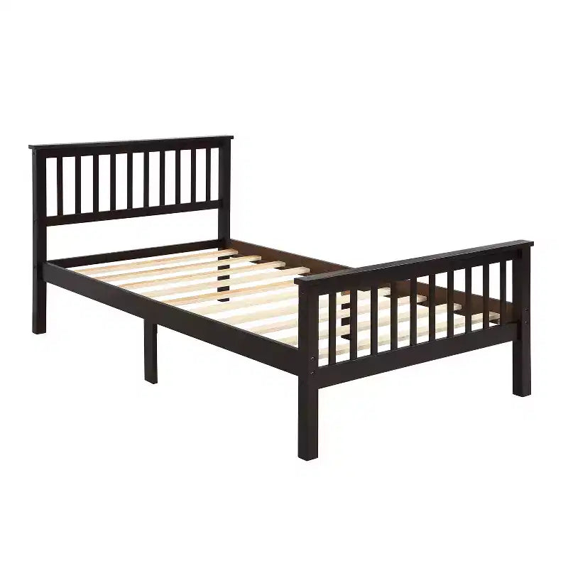 Lit plateforme en bois double avec tête et pied de lit