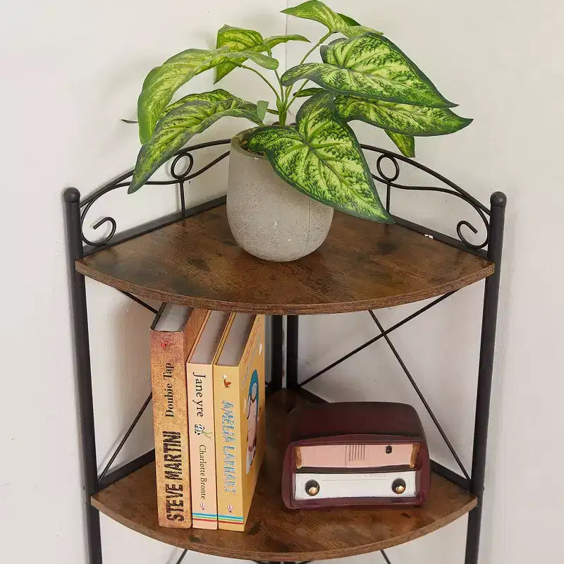 Meuble d'angle de rangement avec étagères en bois, Organiseur autoportant pour petits espaces, Marron