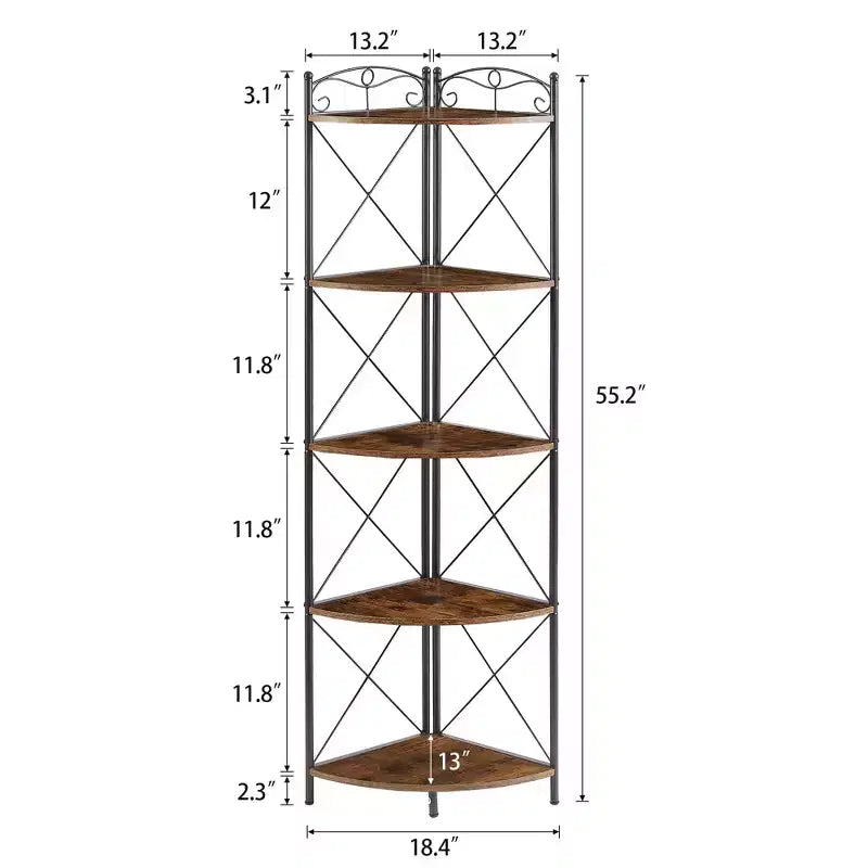 Meuble d'angle de rangement avec étagères en bois, Organiseur autoportant pour petits espaces, Marron