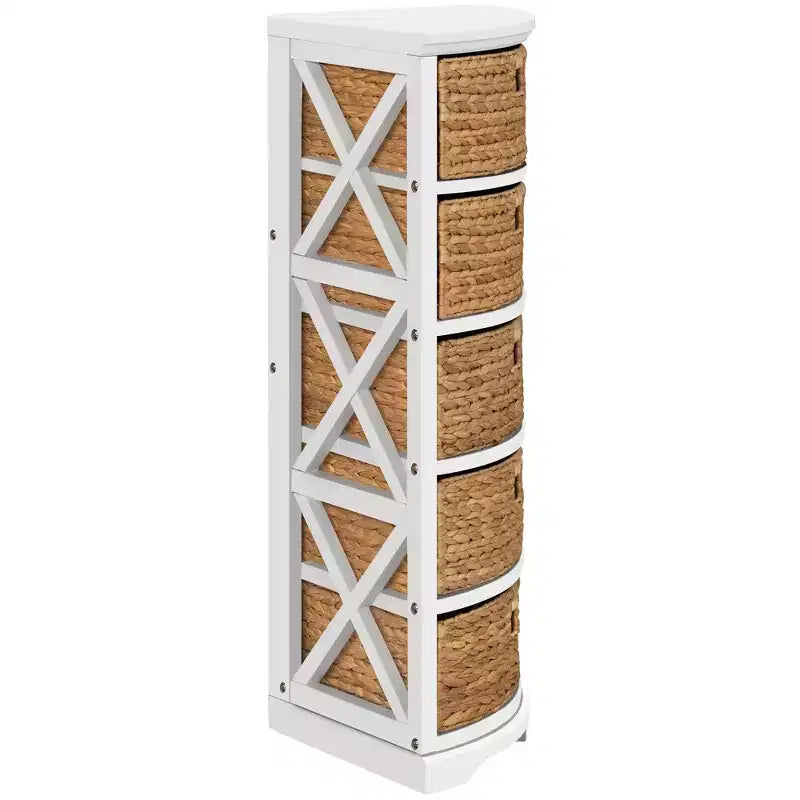 EHemco Hampton Meadows Commode de rangement d'angle à 5 tiroirs avec côtés en X et 5 paniers en osier