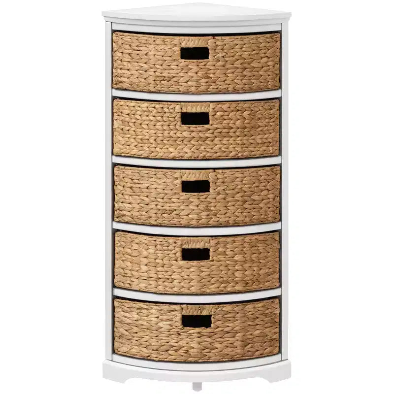 EHemco Hampton Meadows Commode de rangement d'angle à 5 tiroirs avec côtés en X et 5 paniers en osier