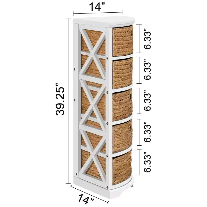 EHemco Hampton Meadows Commode de rangement d'angle à 5 tiroirs avec côtés en X et 5 paniers en osier