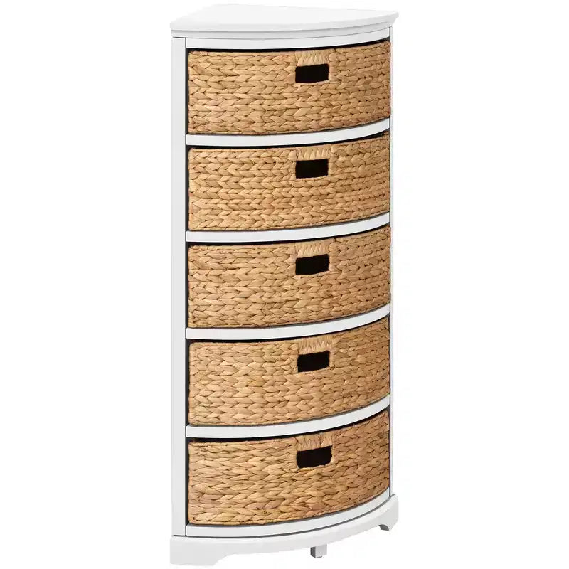 EHemco Hampton Meadows Commode de rangement d'angle à 5 tiroirs avec côtés en X et 5 paniers en osier