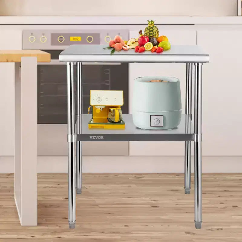 Table de préparation en acier inoxydable, 30 x 30 x 36 pouces, capacité de charge de 800 livres, table de travail en métal robuste avec étagère inférieure et pieds réglables