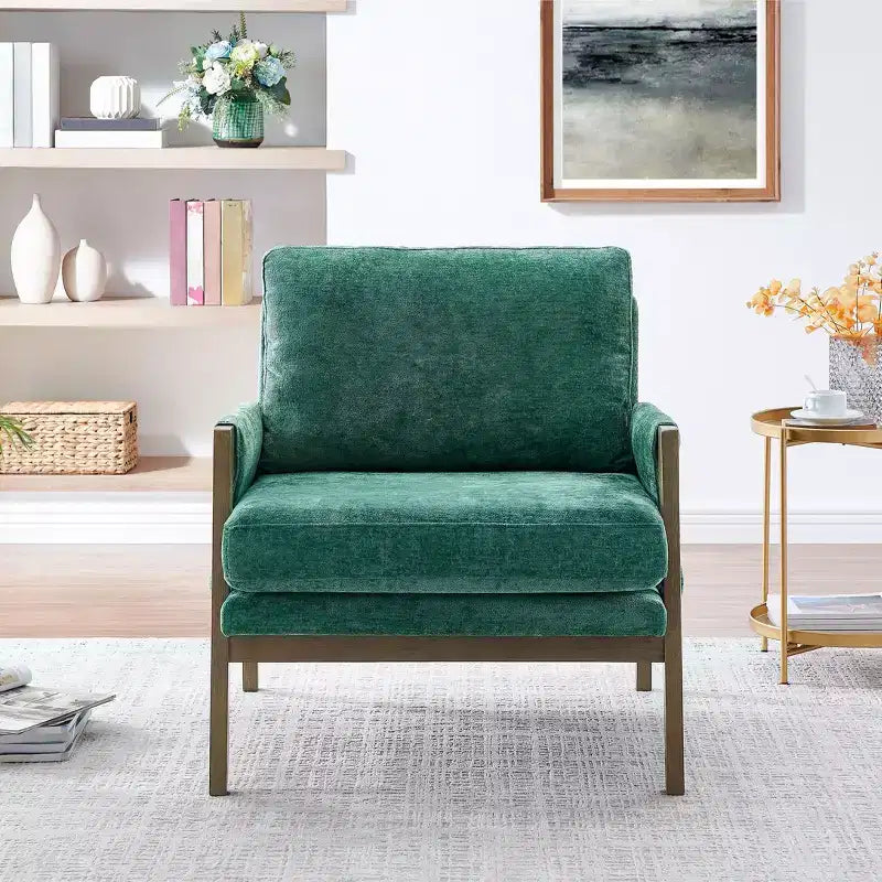 Fauteuil d'appoint moderne en velours, chaise de salon capitonnée, fauteuil élégant de style Mid-Century avec pieds en bois de caoutchouc pour salle de lecture, chambre à coucher