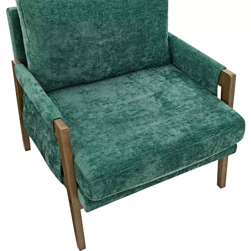 Fauteuil d'appoint moderne en velours, chaise de salon capitonnée, fauteuil élégant de style Mid-Century avec pieds en bois de caoutchouc pour salle de lecture, chambre à coucher