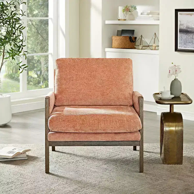 Fauteuil d'appoint moderne en velours, chaise de salon capitonnée, fauteuil élégant de style Mid-Century avec pieds en bois de caoutchouc pour salle de lecture, chambre à coucher