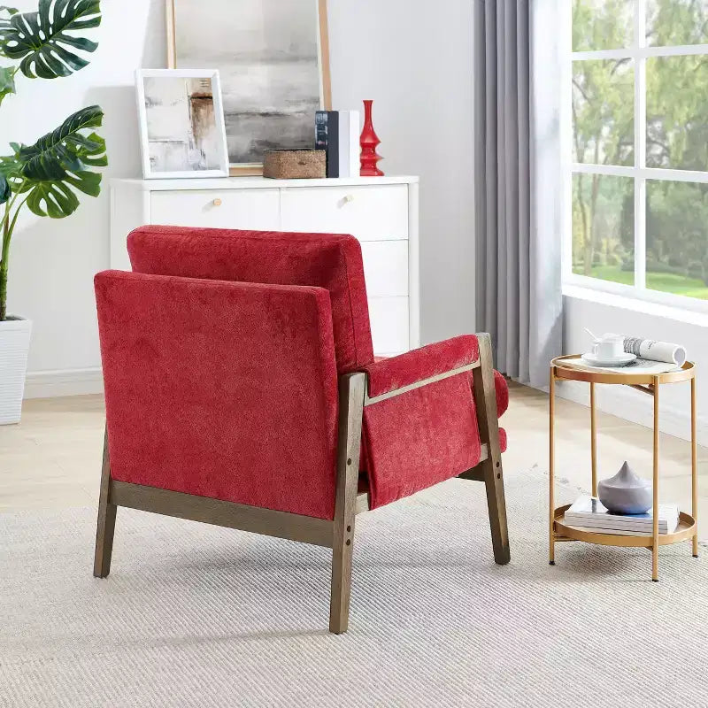 Fauteuil d'appoint moderne en velours, chaise de salon capitonnée, fauteuil élégant de style Mid-Century avec pieds en bois de caoutchouc pour salle de lecture, chambre à coucher