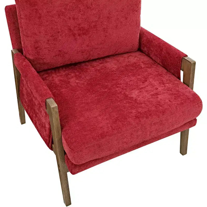 Fauteuil d'appoint moderne en velours, chaise de salon capitonnée, fauteuil élégant de style Mid-Century avec pieds en bois de caoutchouc pour salle de lecture, chambre à coucher