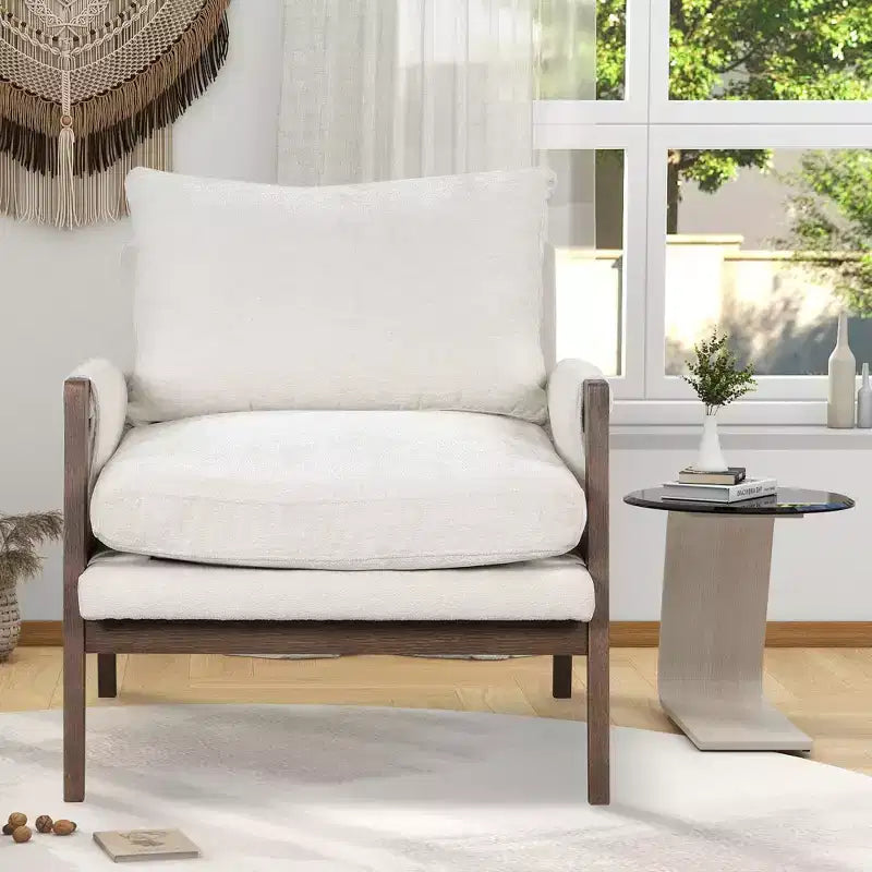 Fauteuil d'appoint moderne en velours, chaise de salon capitonnée, fauteuil élégant de style Mid-Century avec pieds en bois de caoutchouc pour salle de lecture, chambre à coucher