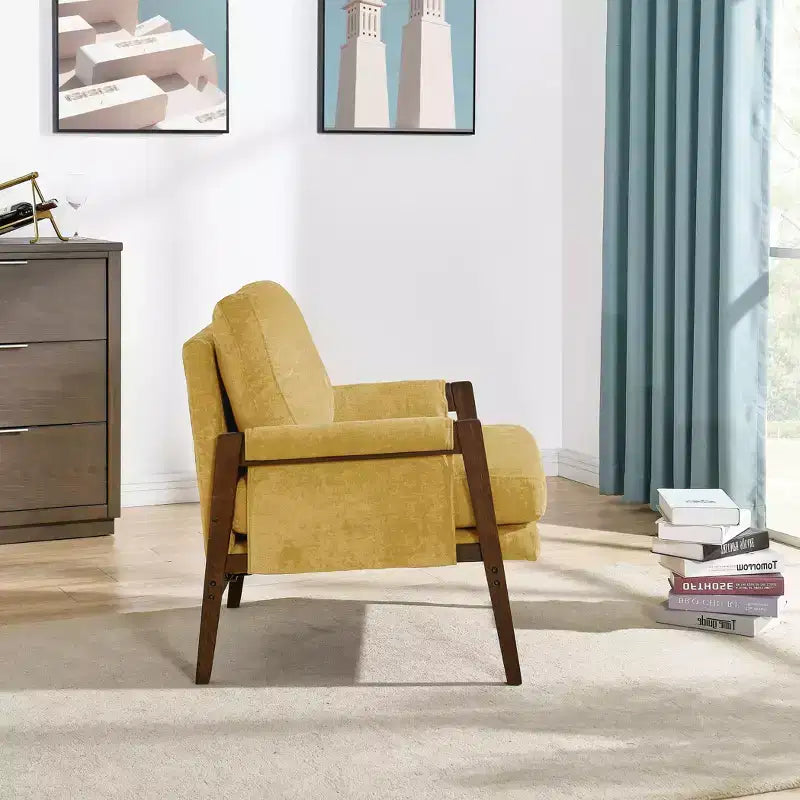 Fauteuil d'appoint moderne en velours, chaise de salon capitonnée, fauteuil élégant de style Mid-Century avec pieds en bois de caoutchouc pour salle de lecture, chambre à coucher