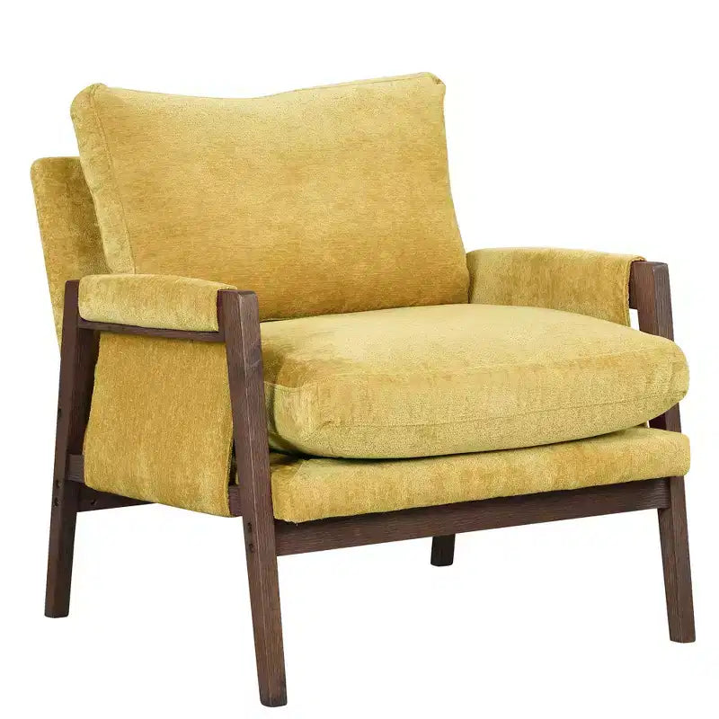Fauteuil d'appoint moderne en velours, chaise de salon capitonnée, fauteuil élégant de style Mid-Century avec pieds en bois de caoutchouc pour salle de lecture, chambre à coucher