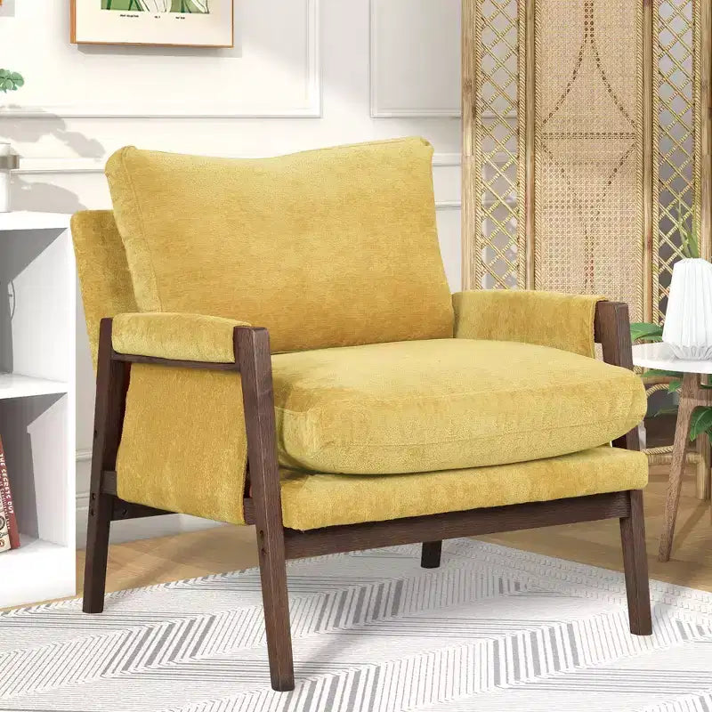Fauteuil d'appoint moderne en velours, chaise de salon capitonnée, fauteuil élégant de style Mid-Century avec pieds en bois de caoutchouc pour salle de lecture, chambre à coucher