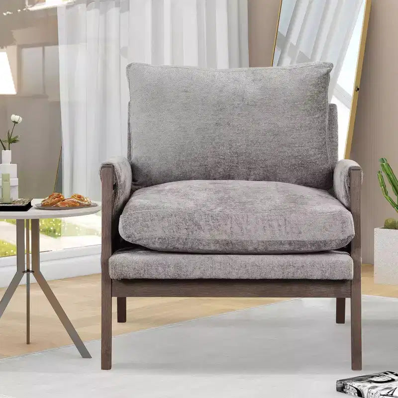 Fauteuil d'appoint moderne en velours, chaise de salon capitonnée, fauteuil élégant de style Mid-Century avec pieds en bois de caoutchouc pour salle de lecture, chambre à coucher