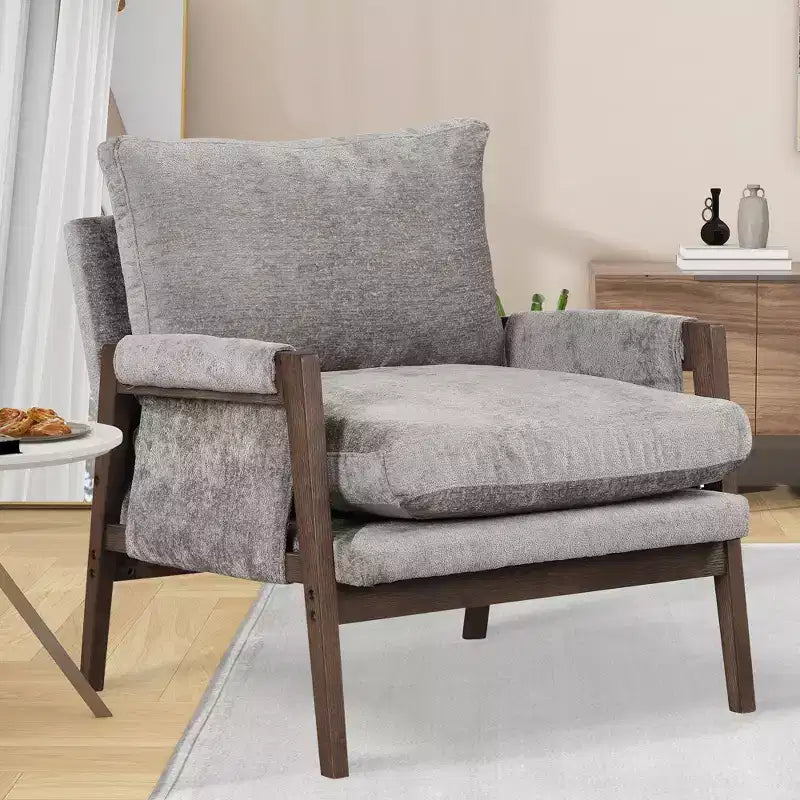 Fauteuil d'appoint moderne en velours, chaise de salon capitonnée, fauteuil élégant de style Mid-Century avec pieds en bois de caoutchouc pour salle de lecture, chambre à coucher